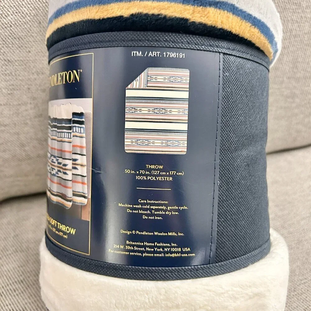 Pendleton Plush Throw Blanket in Aztec Print Saltillo Stripe 50x70